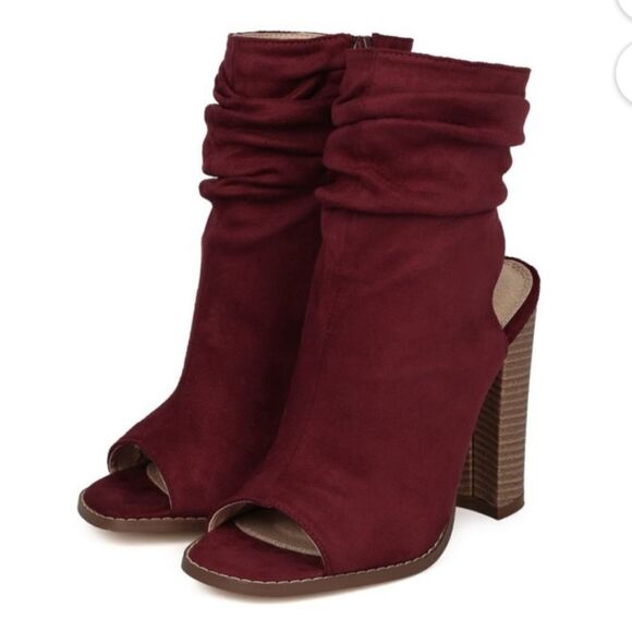 CHARLOTTE RUSSE SUEDE PEEP TOE ANKLE CUTOUT BLOCK HEEL SLOUCH PLASFORM BOOTIE - Picture 2 of 16